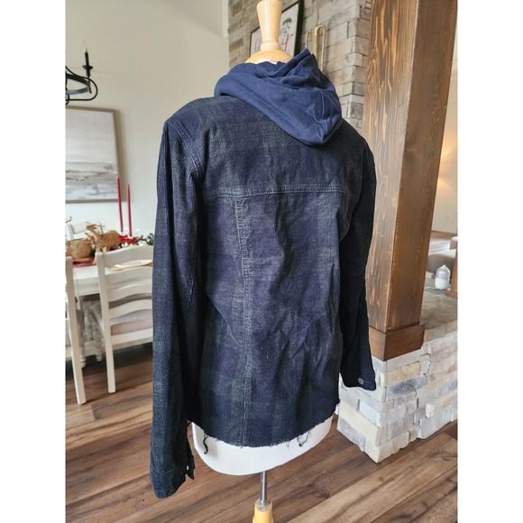 DEAR JOHN Anthropology Womens Corduroy Plaid‎ Jacket Blue Green Hooded Size S - Picture 6 of 9